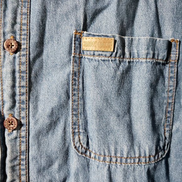 Vintage 90s Moose Creek Mens blue denim Button Down Shirt Cotton size L - Picture 3 of 10